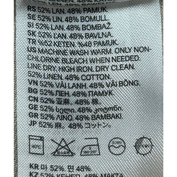 H&M Shirt Womens Large Beige Linen Blend Button Up Short Sleeve Blouse - Picture 7 of 8